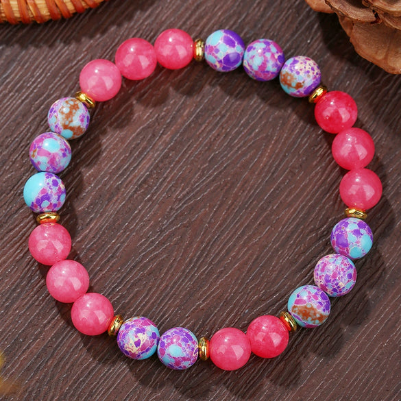 Wholesale Stone Wood Chip Weathered Beads Elastic Bracelet Handmade Geometric Jewelry Unisex