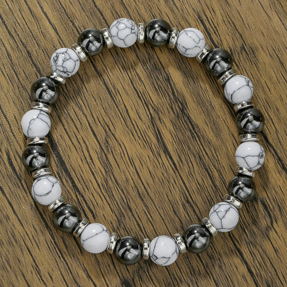 Wholesale Stone Wood Chip Weathered Beads Elastic Bracelet Handmade Geometric Jewelry Unisex