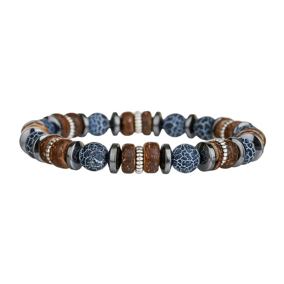Wholesale Stone Wood Chip Weathered Beads Elastic Bracelet Handmade Geometric Jewelry Unisex