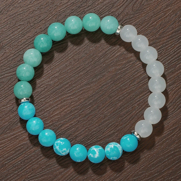 Wholesale Stone Wood Chip Weathered Beads Elastic Bracelet Handmade Geometric Jewelry Unisex