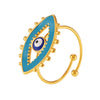 Wholesale Strange Creative Women's Light Luxury Stainless Steel Opening Ring With Enamel Glaze Devil's Eye Design And Electroplating Geometric Pattern