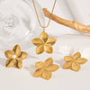 Wholesale Striped Flower Stainless Steel Jewelry Set With Pearl Ring Earrings And Necklace Pvd Furnace Vacuum Real Gold Plated