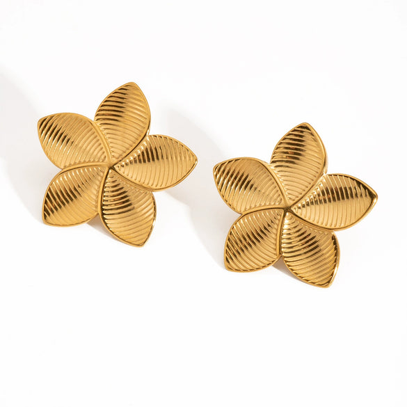 Wholesale Striped Flower Stainless Steel Jewelry Set With Pearl Ring Earrings And Necklace Pvd Furnace Vacuum Real Gold Plated