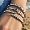 Wholesale Striped Geometric Stainless Steel Electroplated 18K Gold Openended Thin Bracelet Jewelry