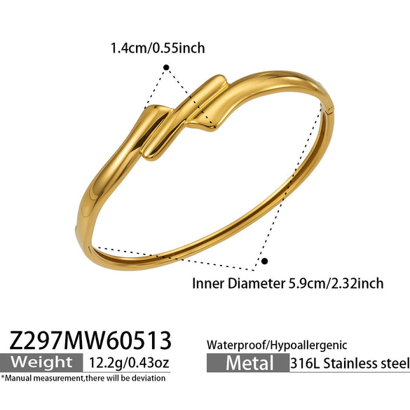 Wholesale Striped Geometric Stainless Steel Electroplated 18K Gold Openended Thin Bracelet Jewelry