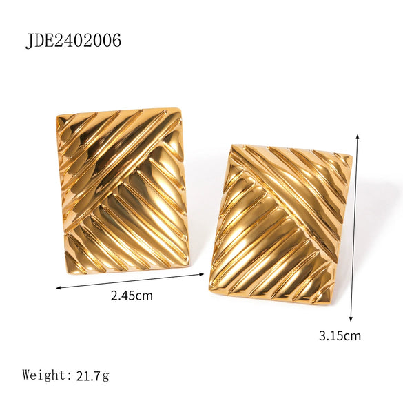 Wholesale Striped Symmetrical Stainless Steel Earrings With Geometric Pattern And 18K Gold Electroplating For Women Simple Niche Design