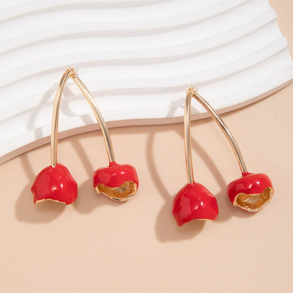Wholesale Stud Earrings Alloy Fruit Red Cherry Sweet Style Electroplated For Women
