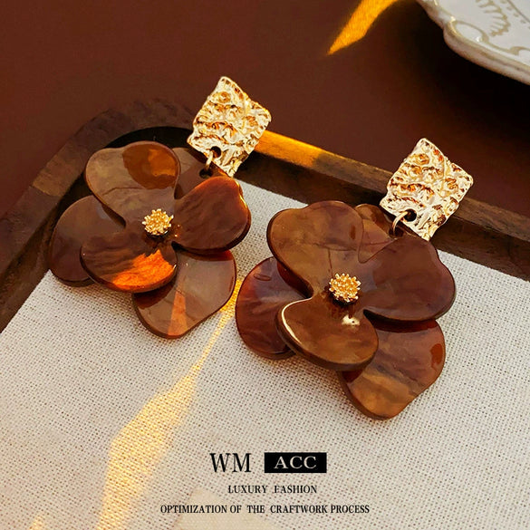 Wholesale Stud Earrings Alloy Green Flower Geometric Light Luxury Electroplating For Women
