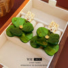 Wholesale Stud Earrings Alloy Green Flower Geometric Light Luxury Electroplating For Women