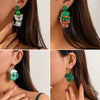 Wholesale Stud Earrings Alloy Green Micro Inlaid Rhinestone Geometric Letter Design Retro For Women