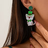 Wholesale Stud Earrings Alloy Green Micro Inlaid Rhinestone Geometric Letter Design Retro For Women