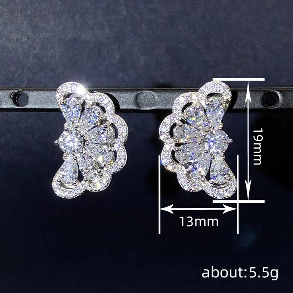 Wholesale Stud Earrings Copper Flower Drop Shape Geometric Zirconia For Women