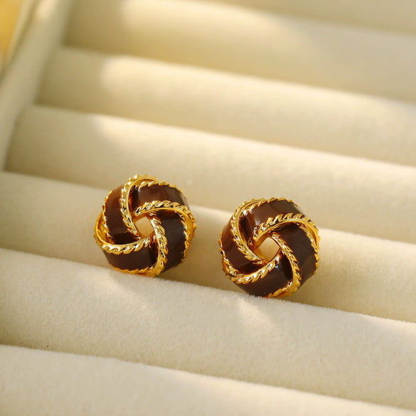 Wholesale Stud Earrings Copper Geometric Red Drop Glaze Knotted Circle Electroplated For Women