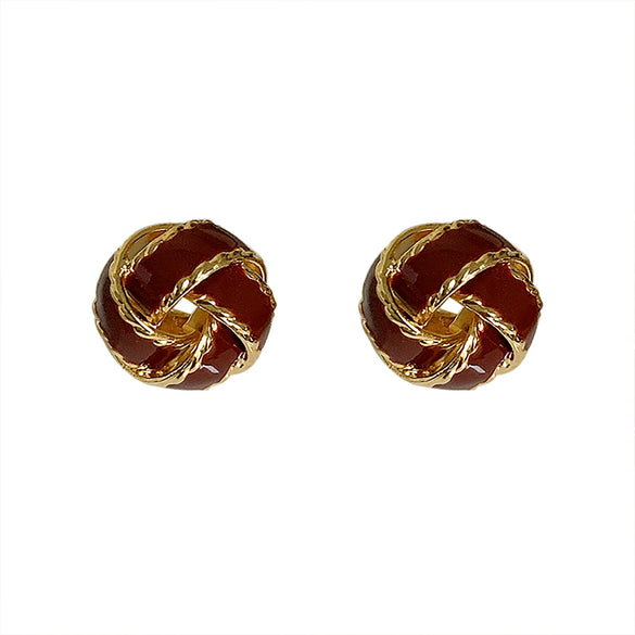 Wholesale Stud Earrings Copper Geometric Red Drop Glaze Knotted Circle Electroplated For Women