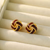 Wholesale Stud Earrings Copper Geometric Red Drop Glaze Knotted Circle Electroplated For Women