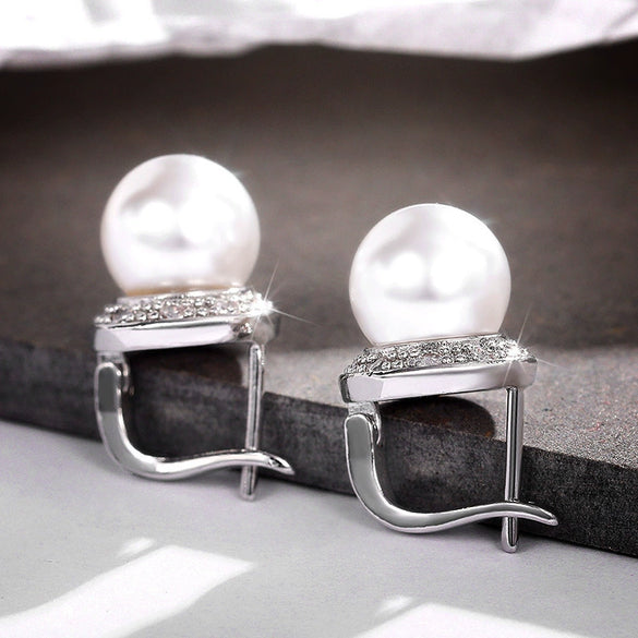 Wholesale Stud Earrings Copper Geometric Round Zircon Artificial Pearl For Women
