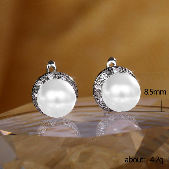 Wholesale Stud Earrings Copper Geometric Round Zircon Artificial Pearl For Women