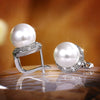 Wholesale Stud Earrings Copper Geometric Round Zircon Artificial Pearl For Women