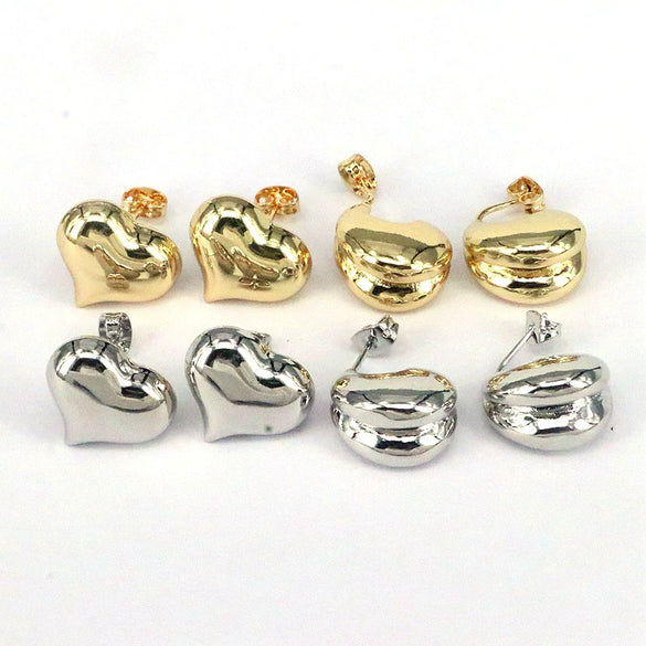Wholesale Stud Earrings Copper Geometric Simple Glossy Three Dimensional Peach Heart Shape Electroplating For Women