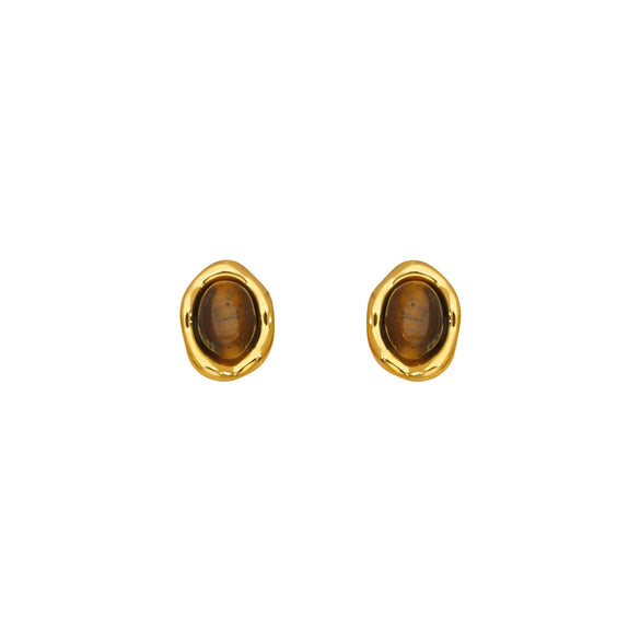 Wholesale Stud Earrings Copper Geometric Style Electroplating Tiger Eye Stone Ear Jewelry For Women