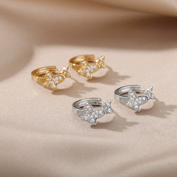 Wholesale Stud Earrings Copper Gold Platinum Electroplated Heart Shape Butterfly Zircon For Women