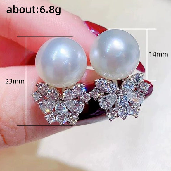 Wholesale Stud Earrings Copper Imitation Pearl Zircon Animal Zodiac Flower Baroque Style Pearl Inlaid