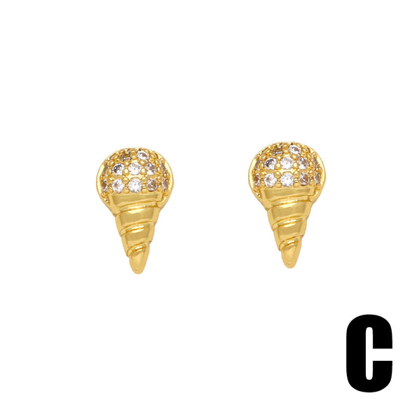 Wholesale Stud Earrings Copper Inlaid With Zircon Geometric Crown Style For Women