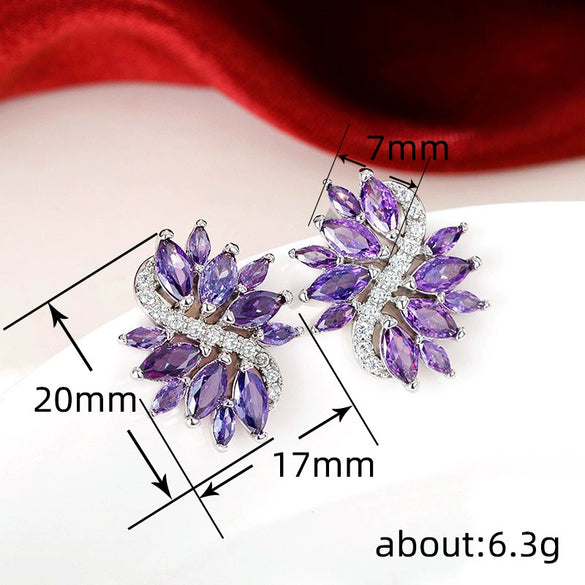 Wholesale Stud Earrings Copper Inlaid Zircon Flower Style