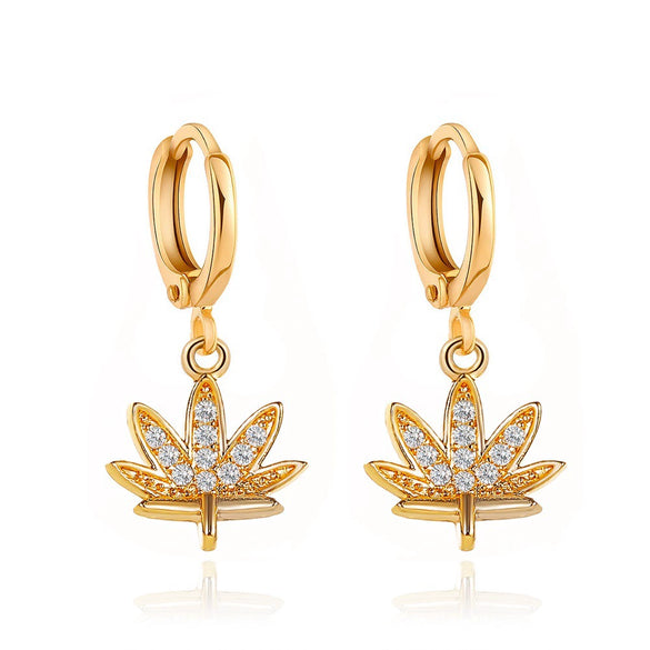 Wholesale Stud Earrings Copper Leaf Design Electroplated For Women