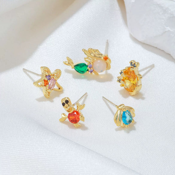 Wholesale Stud Earrings Copper 925 Silver Needle Sweet Cartoon Character Animal Zodiac Inlaid Zircon Women's