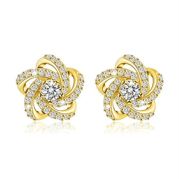 Wholesale Stud Earrings Copper Zirconia Flower Shape Women's Little Fragrance Style