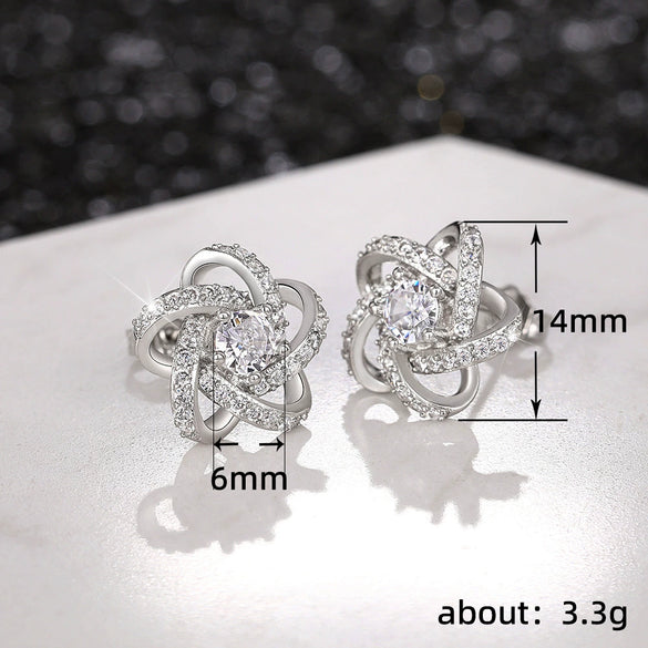 Wholesale Stud Earrings Copper Zirconia Flower Shape Women's Little Fragrance Style