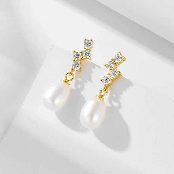 Wholesale Stud Earrings Freshwater Pearl S925 Sterling Silver Geometric Pearl Inlaid For Women