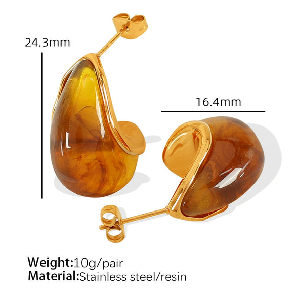 Wholesale Stud Earrings Retro Natural Style Dropshaped 316L Stainless Steel Electroplated 18K Gold For Women