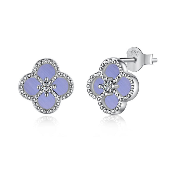 Wholesale Stud Earrings S925 Sterling Silver Geometric Light Luxury Electroplating Inlaid With Fritillary And Highgrade Zircon