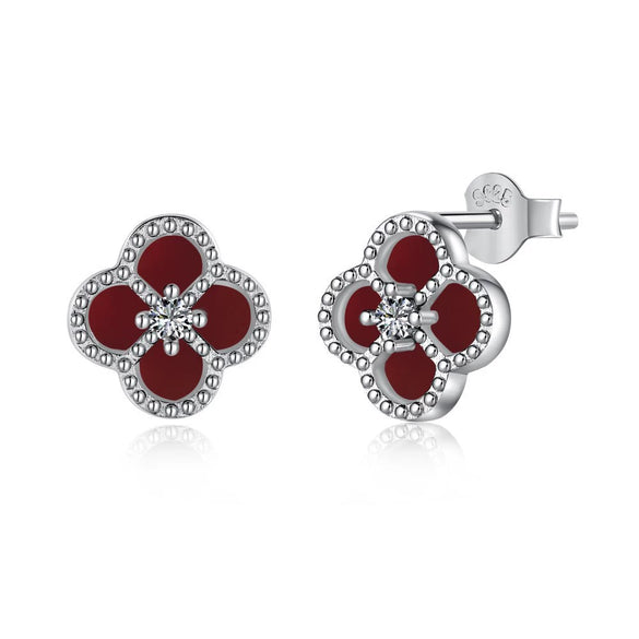 Wholesale Stud Earrings S925 Sterling Silver Geometric Light Luxury Electroplating Inlaid With Fritillary And Highgrade Zircon