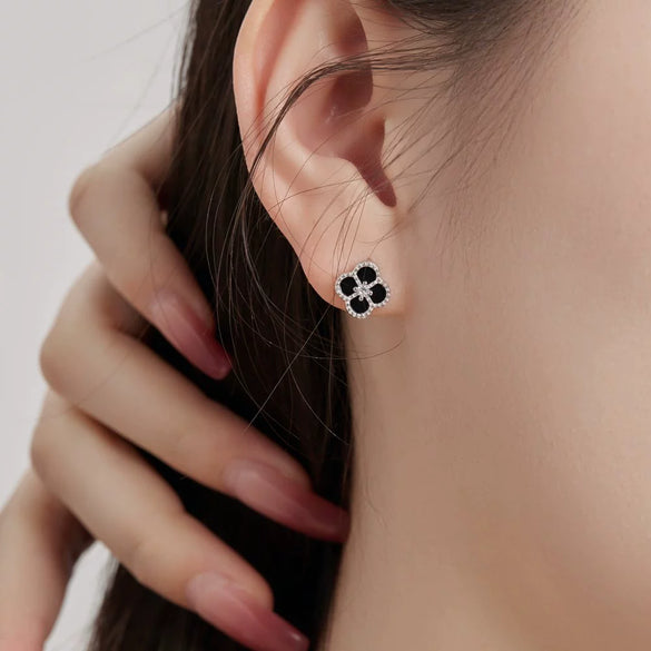 Wholesale Stud Earrings S925 Sterling Silver Geometric Light Luxury Electroplating Inlaid With Fritillary And Highgrade Zircon