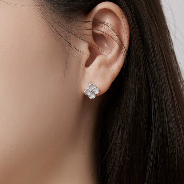 Wholesale Stud Earrings S925 Sterling Silver Geometric Light Luxury Electroplating Inlaid With Fritillary And Highgrade Zircon