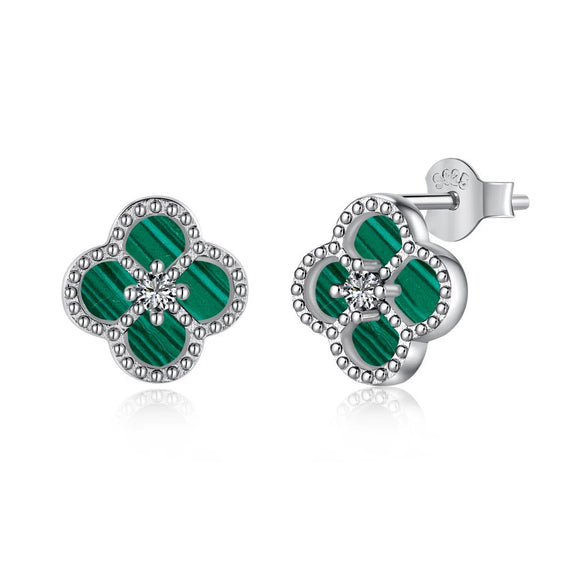Wholesale Stud Earrings S925 Sterling Silver Geometric Light Luxury Electroplating Inlaid With Fritillary And Highgrade Zircon