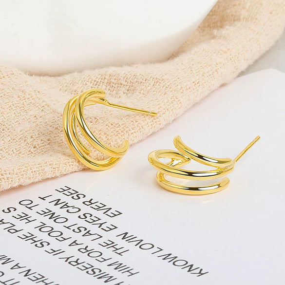 Wholesale Stud Earrings S925 Sterling Silver Geometric Multi Layer Ring Circle Gold Plated Female Earrings