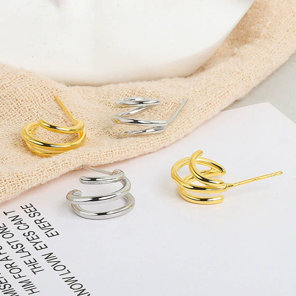 Wholesale Stud Earrings S925 Sterling Silver Geometric Multi Layer Ring Circle Gold Plated Female Earrings
