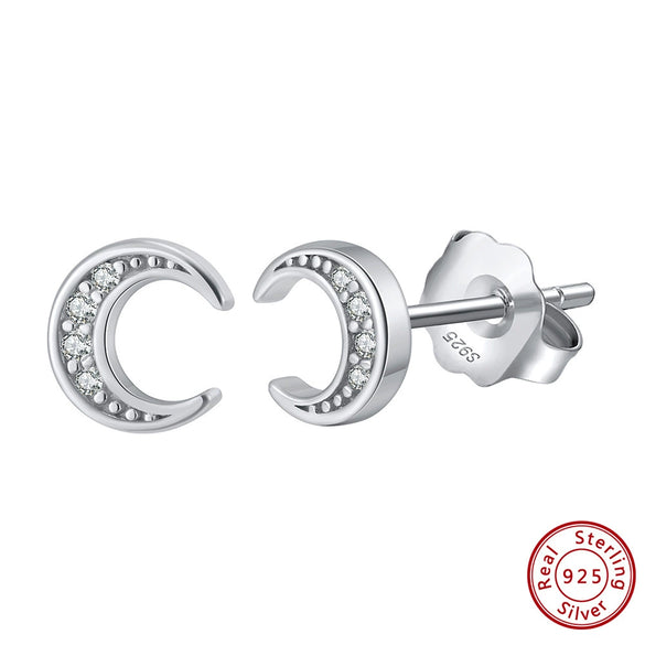 Wholesale Stud Earrings S925 Sterling Silver Geometric Natural Style Electroplated Curved Moon White Zirconium For Women