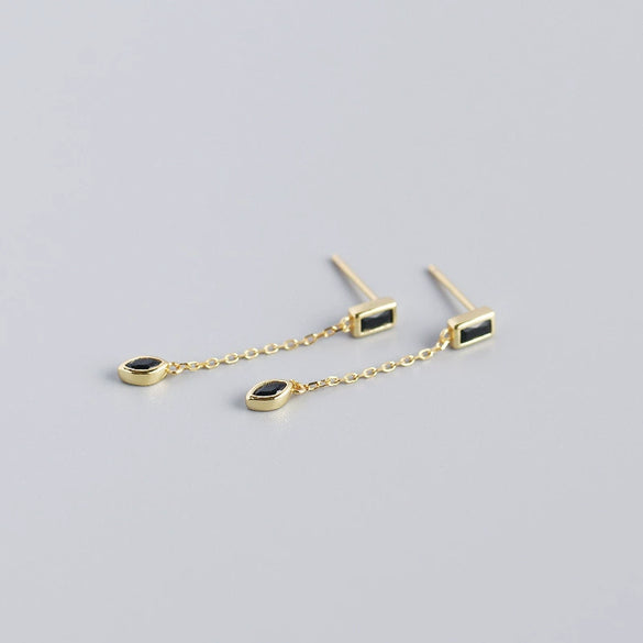 Wholesale Stud Earrings S925 Sterling Silver Geometric Rectangular Horse Eye Tassel Electroplated For Women