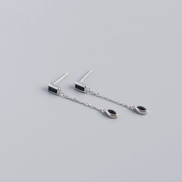 Wholesale Stud Earrings S925 Sterling Silver Geometric Rectangular Horse Eye Tassel Electroplated For Women