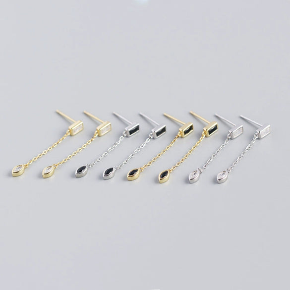 Wholesale Stud Earrings S925 Sterling Silver Geometric Rectangular Horse Eye Tassel Electroplated For Women