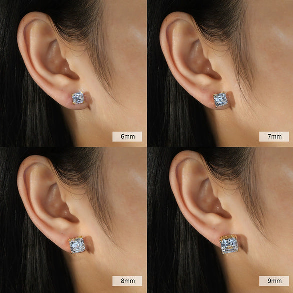 Wholesale Stud Earrings 925 Silver Cubic Zirconia Geometric Fourprong Square Inlaid Electroplated