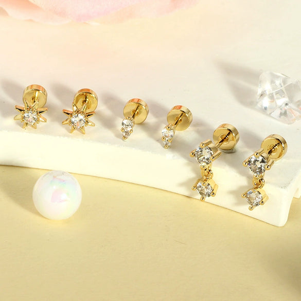 Wholesale Stud Earrings Stainless Steel Geometric Real Gold Electroplated Zirconia Light Luxury Style