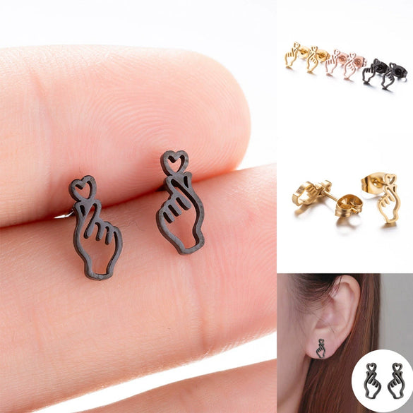 Wholesale Stud Earrings Stainless Steel Hollow Heart Shape Electroplated For Women
