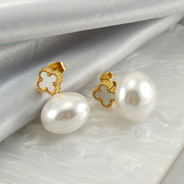 Wholesale Stud Earrings Stainless Steel Imitation Pearl Geometric Baroque Electroplated For Women