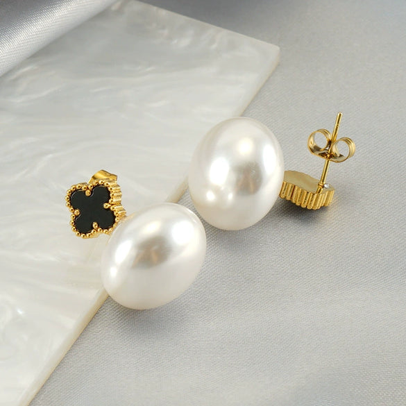 Wholesale Stud Earrings Stainless Steel Imitation Pearl Geometric Baroque Electroplated For Women